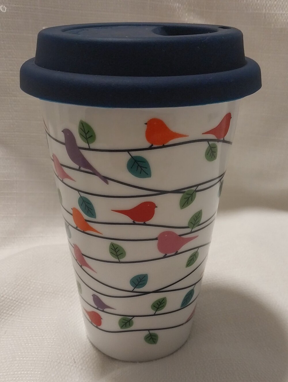 Abbott Collection Bird On A Wire Multicolor Birds Porcelain Tumbler with Lid